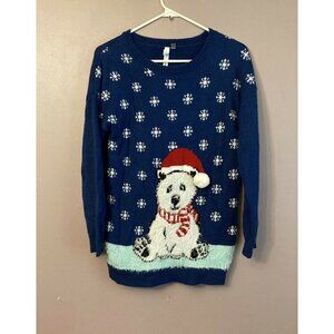Women’s Medium Christmas Sweater Blue Polar Bear Santa
